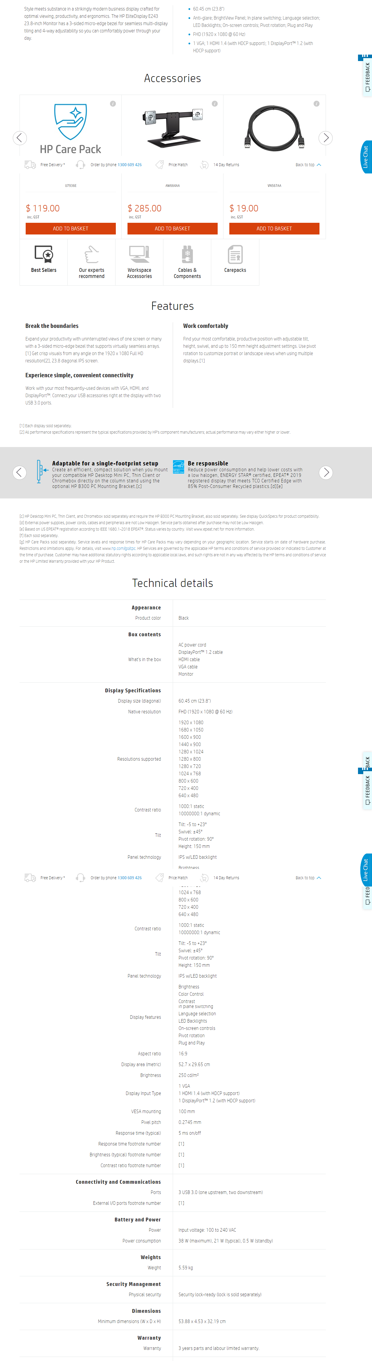 Hp Elitedisplay E243 23.8in 16:9 