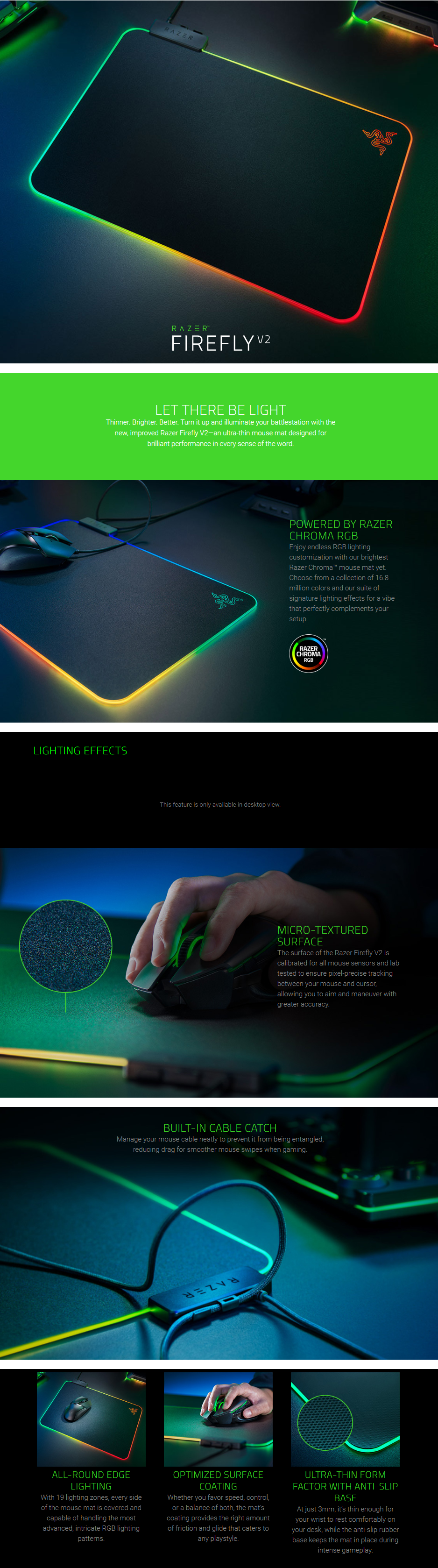 Razer Firefly Hard V2 RGB Gaming Mouse Pad: Customizable Chroma Lighting -  Built-in Cable Management - Balanced