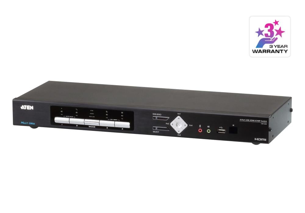 Aten 4 Port 4K HDMI Multi View Desktop KVM Switch CM1284-AT-U