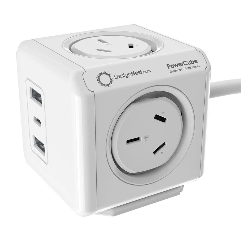 Allocacoc ELEALL11407WH PowerCube Extended 4 Outlets 2 USB-A + USB-C PD 20W Surge White