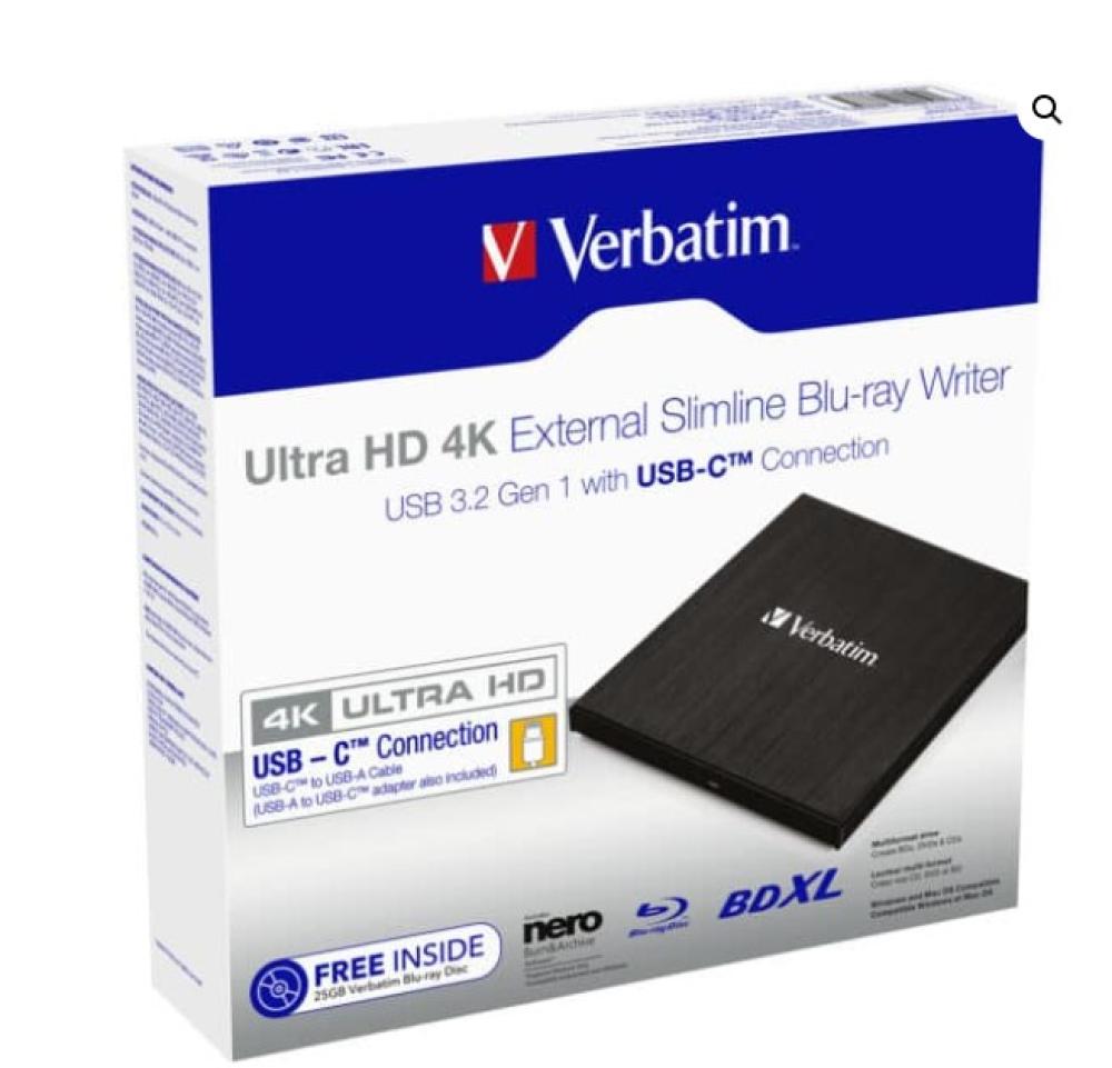 Verbatim 4K Ultra HD Blu ray Writer USB C External Drive