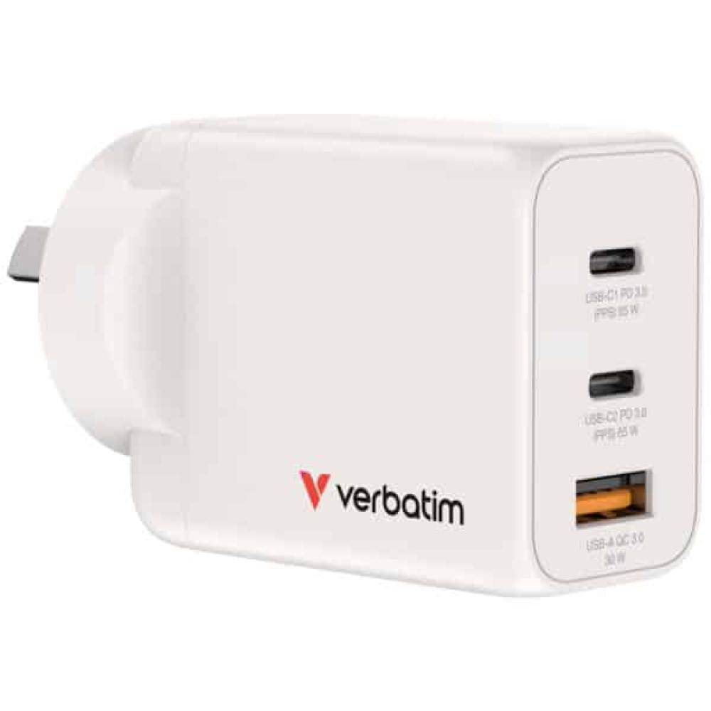 Verbatim 65W GaN Charger 3 Port USB A USB C Fast Charger