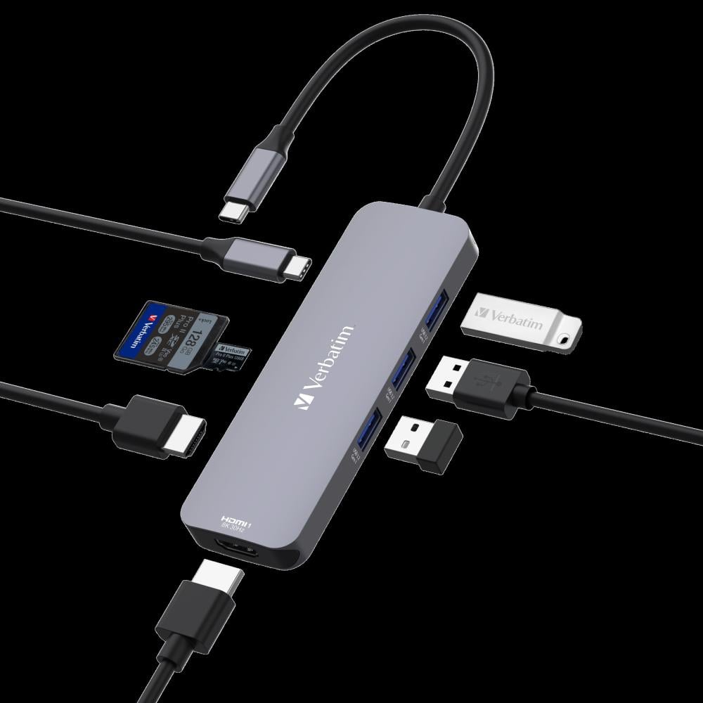 Verbatim USB C Multiport Hub 8 Port HDMI USB Dock
