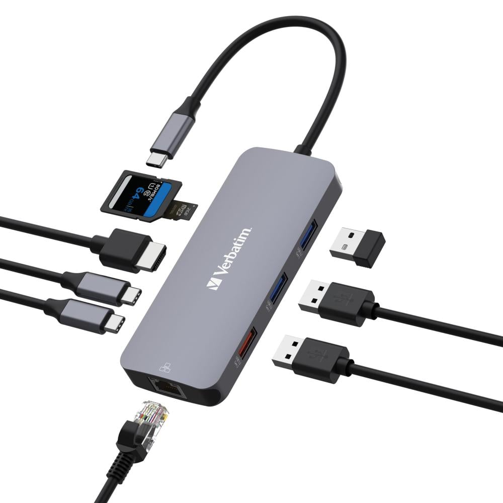 Verbatim USB C Multiport Hub 9 Port HDMI RJ45 USB Dock