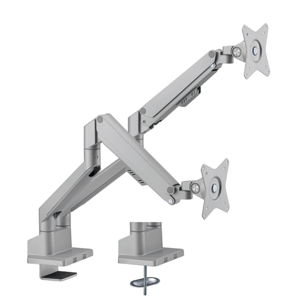 Brateck Dual Monitor Arm Gas Spring 17 to 32 Inch 9Kg VESA 75x75 100x100 Silver