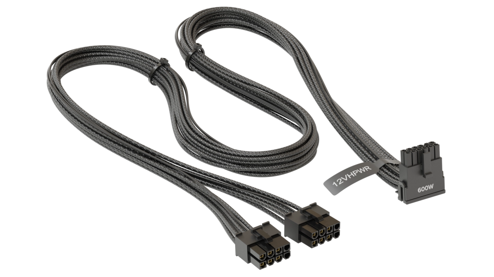 Seasonic 12VHPWR 90-Degree PCIe Power Cable Black 16-Pin to Triple 8-Pin 60cm ACBSEA12VHPWR90D