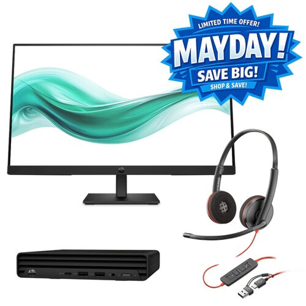 HP Pro Mini 260 Gen 9 Core i5-1334U 16GB 512GB Win 11 Pro + HP 23.8 Inch FHD Monitor + Poly Blackwire 3220 USB-C Headset Mini PC BE8R8AT + B0BU9UT + 8X228AA