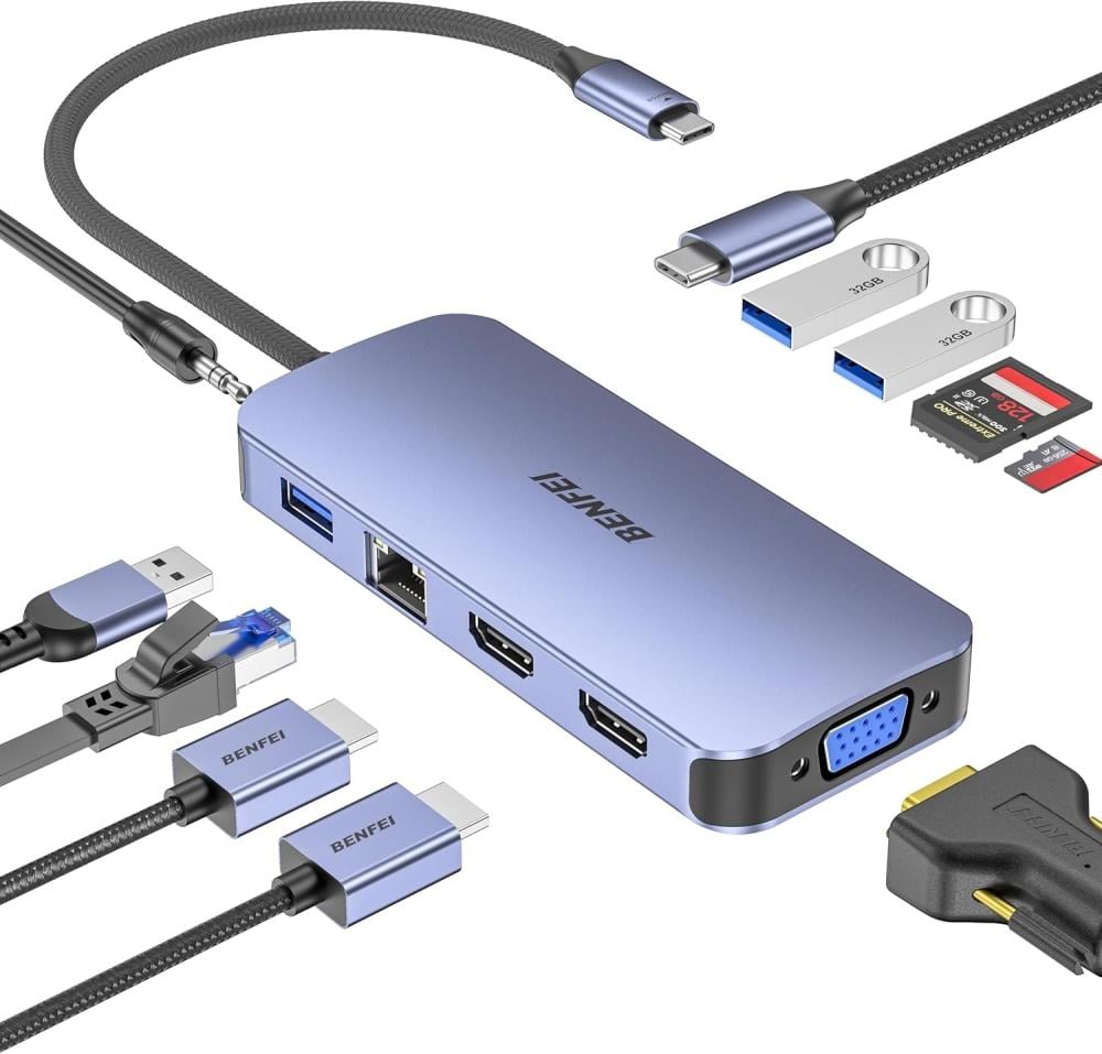 Benfei USB C Hub 11-in-1 Triple Display Docking Station