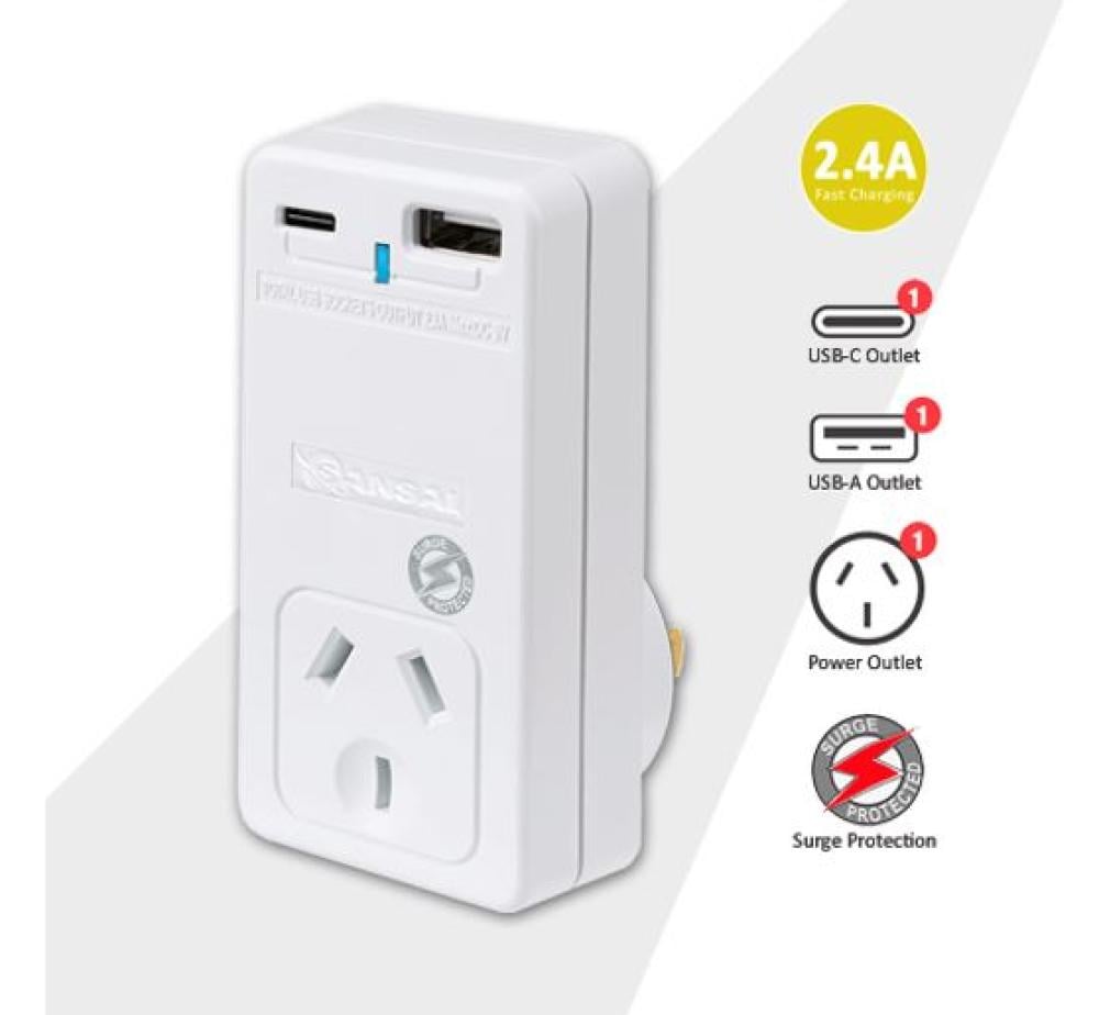 Sansai USB C A 2Xusb Charging Outlets Power Adaptor 240V 10A Po UPS