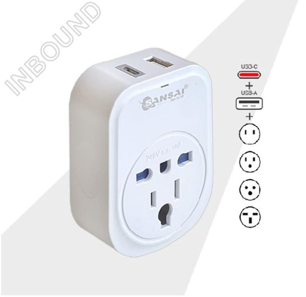 Sansai USB Travel Adaptor USB A C 2Xusb Charging Outlets 100-24 UPS