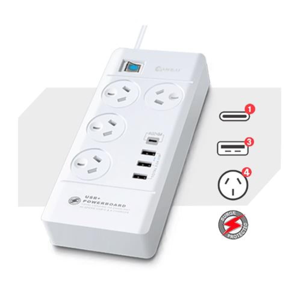 Sansai 4 Outlet 3Xusb A and 1Xusb C Powerboard Master On Off UPS