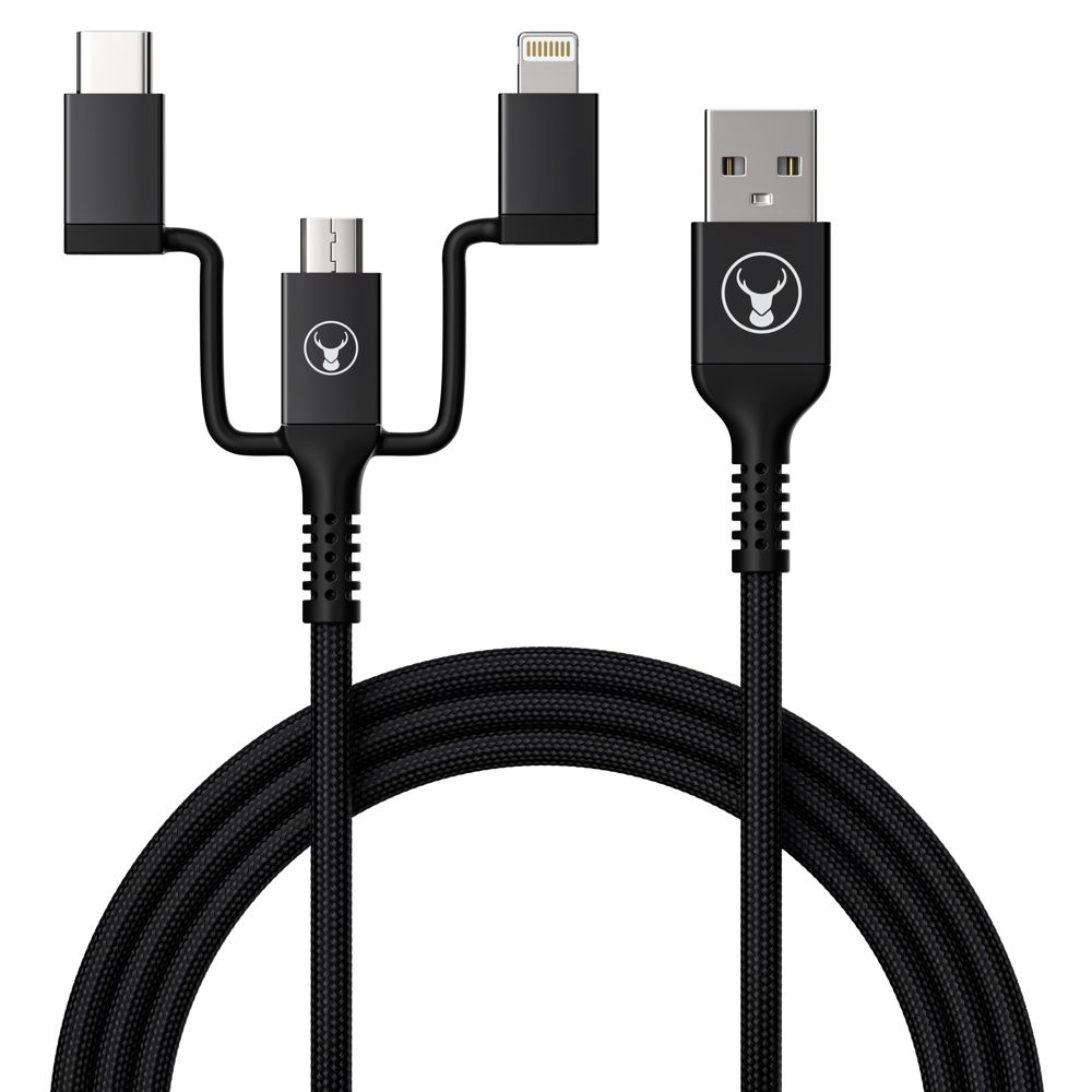 Bonelk Long Life USB A To 3 In 1 Travel Cable 1.2m Black