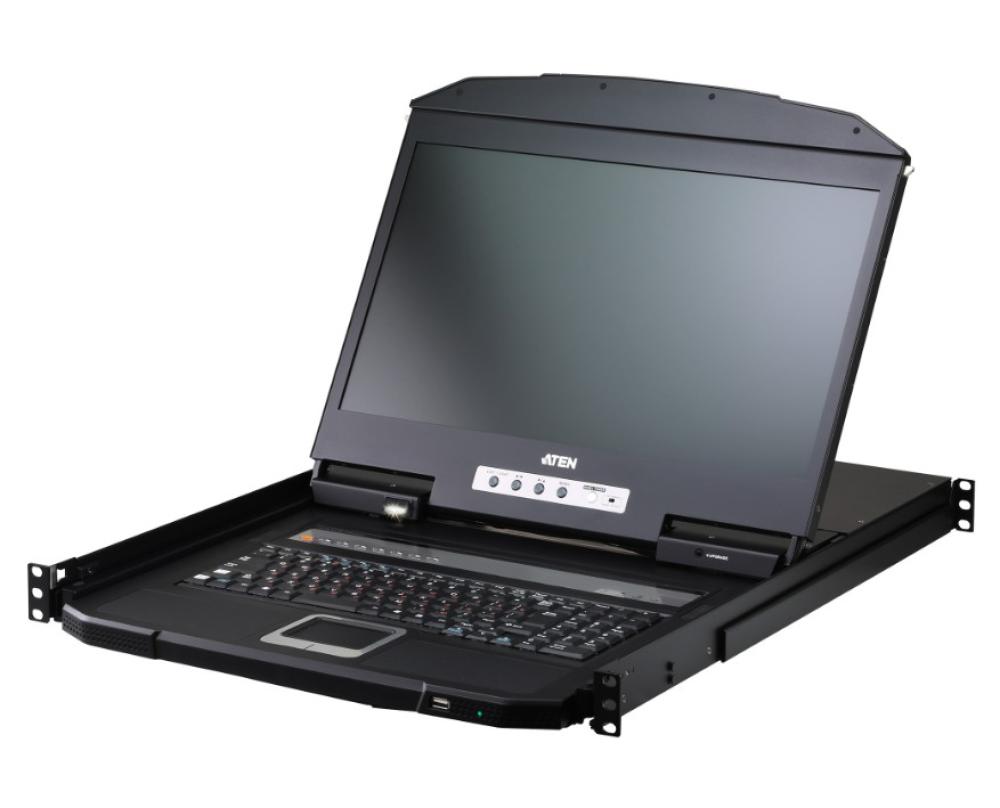 ATEN 8 Port USB HDMI LCD KVM Over IP Switch 18.5 Inch Widescreen Display