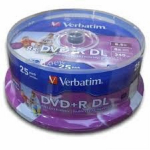 Verbatim DVD+R Dl 8.5GB 25Pk Spindle - 8x Speed Double Layer Wide Inkjet Printable (43667)