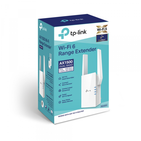 Tplink Tp-link Ax1500 Wi-fi Range Extender Wi-fi 6 Gbe(1) Ant(2) 3yr (RE505X)