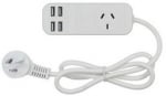 Jackson Single Outlet Portable Powerboard with 4 Usb Ports (PT3USB3A)