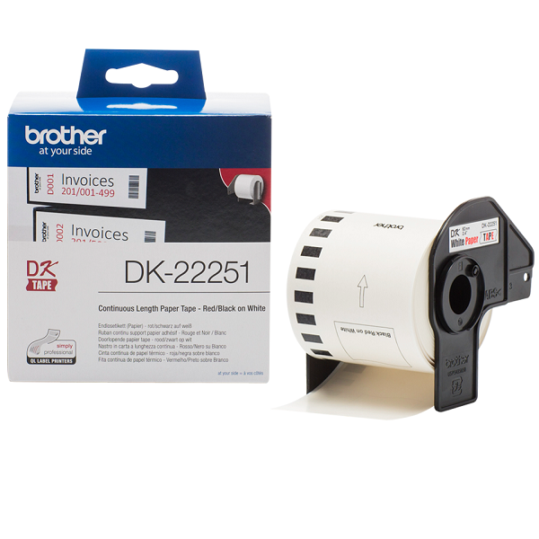 Brother White Continuous Paper Roll 62mm X 15.24m (with Black/red Print) DK-22251