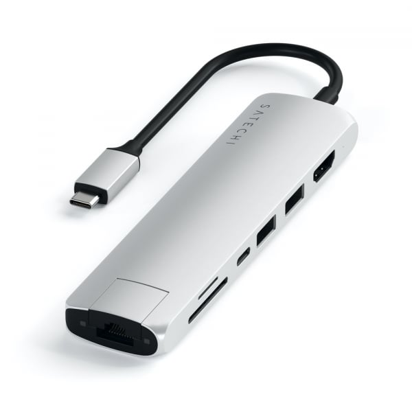 Satechi Usb-c Slim Multiport With Ethernet Adapter (silver) ST-UCSMA3S