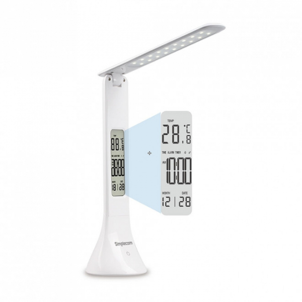 Simplecom Led Mini Desk Lamp Rechargeable With Digital Clock