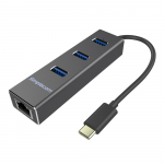 Simplecom CHN411-BK USB Type-C 3-Port USB 3.0 Hub with Ethernet Adapter - Black