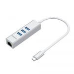 Simplecom CHN421 Aluminium USB-C to 3 Port USB HUB with Gigabit LAN - Silver CHN421-SL