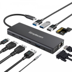 Simplecom USB-C 12-in-1 Multiport Docking Station Dual HDMI + VGA Triple Display Gigabit LAN CHN612