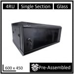 Leader Assembled 4u Wall Mount Cabinet (600mm X 450mm) Glass Door Black WB-SS64040NB
