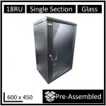 Leader Assembled 18u Wall Mount Cabinet (600mm X 450mm) Glass Door Black WB-SS64180NB