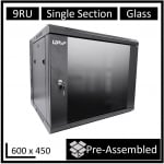 Leader Assembled 9u Wall Mount Cabinet (600mm X 450mm) Glass Door Black WB-SS64090NB