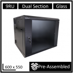 Leader Assembled 9u Hinged Wall Mount Cabinet (600mm X 550mm) Glass Door WB-DS65090NB