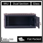 Leader Flat Packed 4u Hinged Wall Mount Cabinet (600mm X 550mm) Glass Door WB-DS65040NB-FP