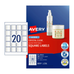 Avery Crystal Clear Square Labels. 45 x 45 mm Pack 20 980021
