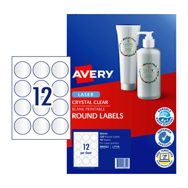 Avery Crystal Clear Round Labels 60 mm Pack 10 980022