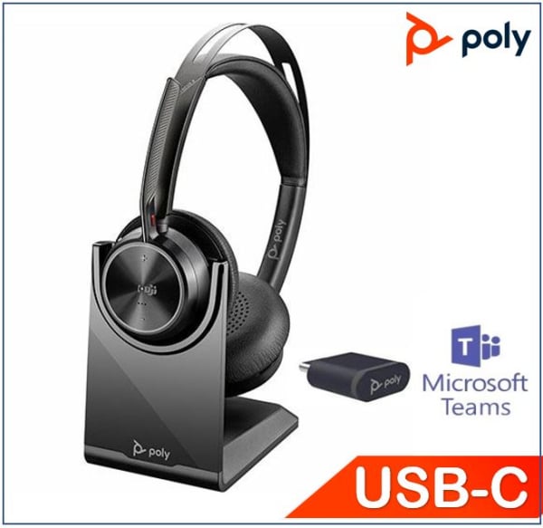 Plantronics / Poly Focus 2 UC Teams USB-C Headset with Charge Stand & USB-C Dongle