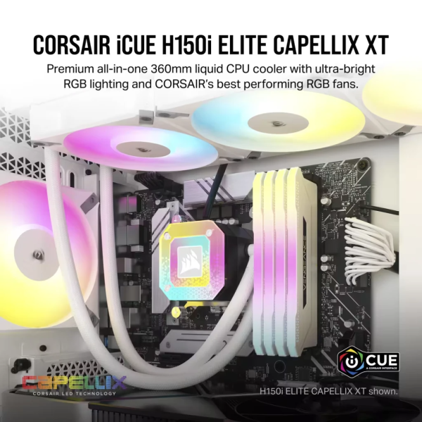 Corsair iCUE H150i ELITE CAPELLIX XT 360mm Liquid CPU Cooler White