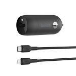 Belkin BoostCharge 30W USB-C Car Charger with USB-C to Lightning cable Black