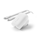 Belkin BoostCharge 30W USB-C PD 3.0 PPS Wall Charger with USB-C Cable with Lightning Connector White