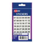 Avery Multi-Purpose Number Stickers Rectangle 11 x 11 mm 144 Labels 932445