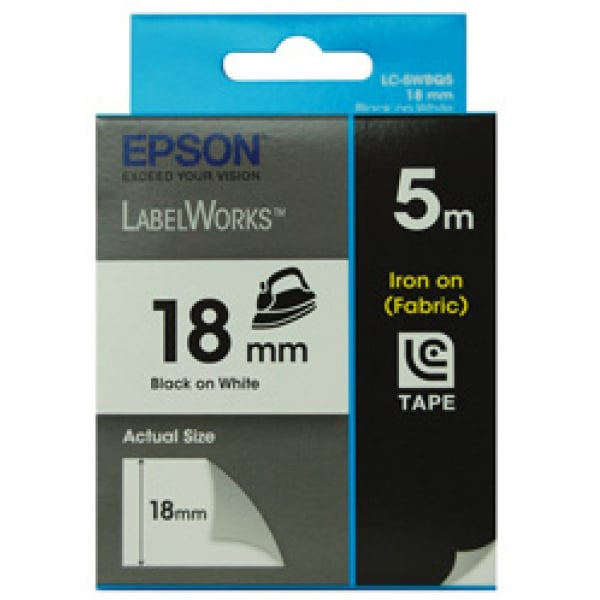 EPSON Tape Iron On 18mm Black White 5 Metres C53S626103