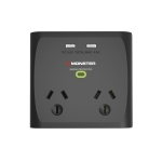 Monster Dual Socket Surge Protector with Dual USB Black