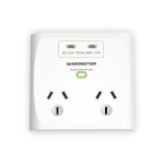 Monster Dual Socket Surge Protector with Dual USB White