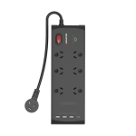 Monster 6 Socket Surge Protection Board with USB-C & USB-A Ports Black