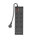 Monster 8 Socket Surge Protector with USB-C & USB-A Ports Black