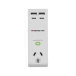 Monster Single Socket Surge Protector with USB-C & USB-A Ports White