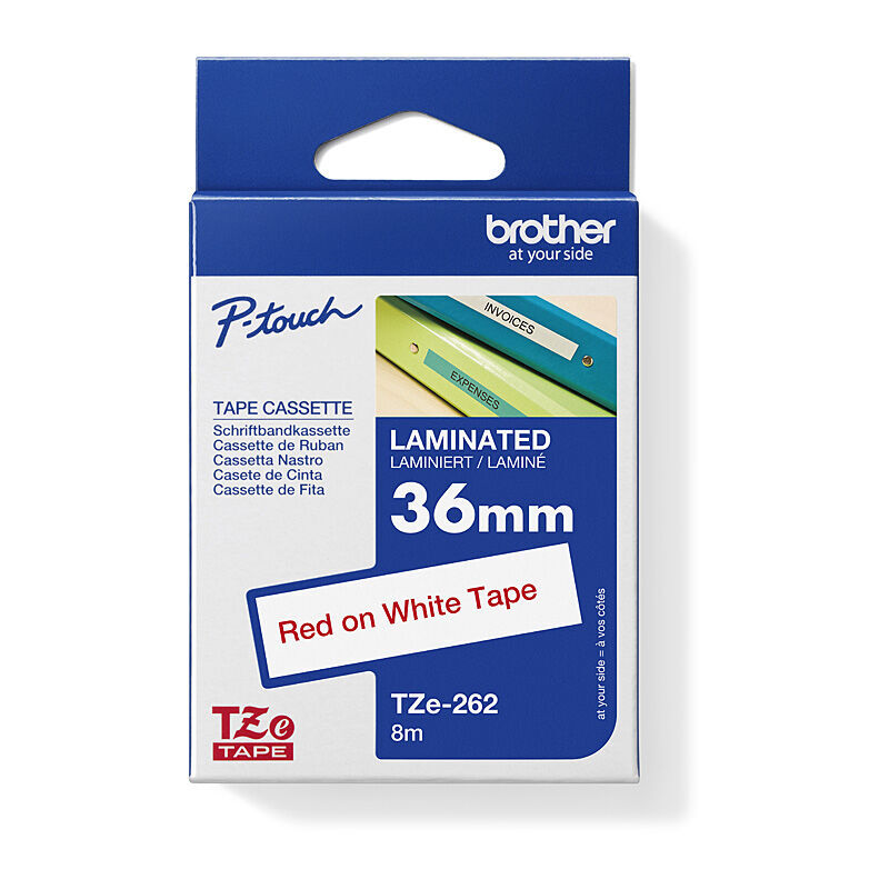 Brother 36mm Red Text on White Laminated Tape 8 meters for PT3600 printer