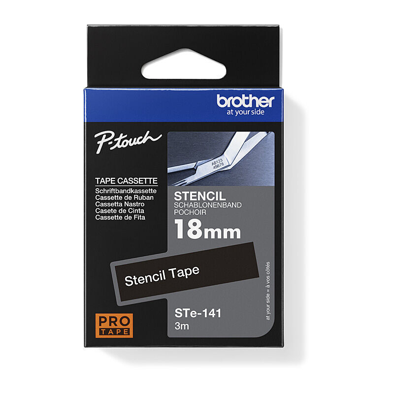 Brother 18mm Black Text on Clear Stencil Tape 3 metres