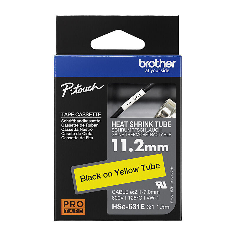 Brother 1.2mm Black Text On Yellow Heat Shrink Tube Tape 1.5 metres