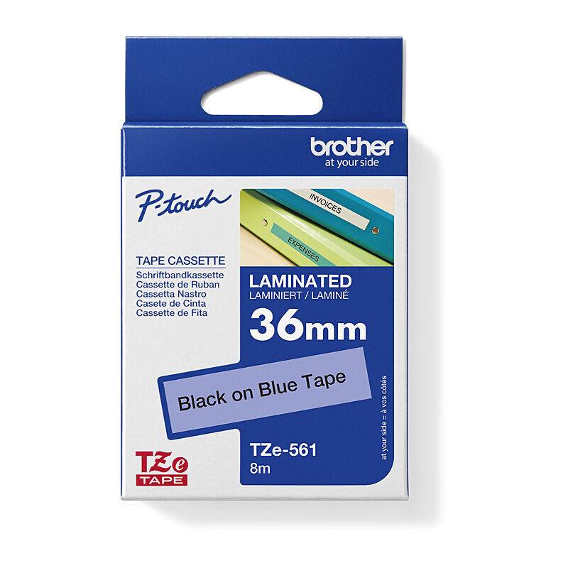 Brother TZe561 36mm Black on Blue Laminated Tape 8 metres