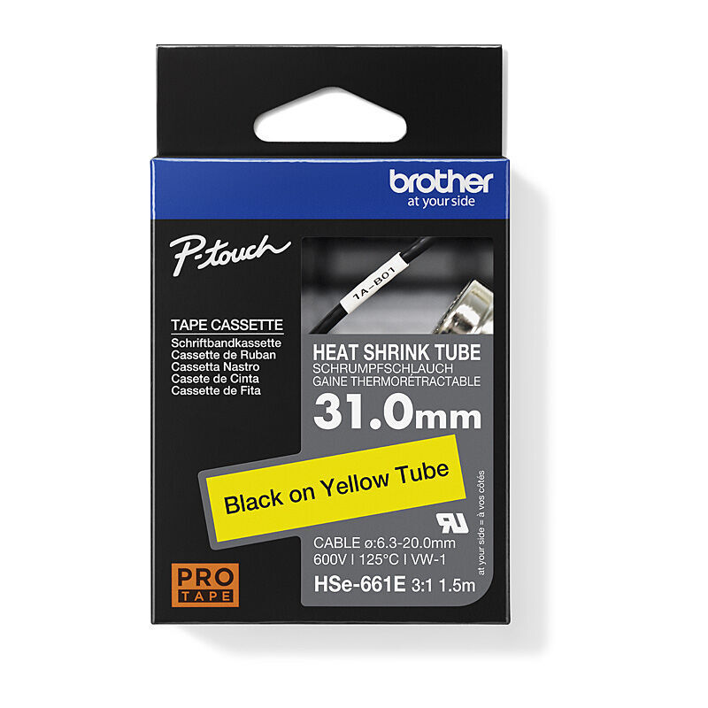 Brother Heat Shrink Tube Labelling Tape 31mm Black On Yellow HSE-661E