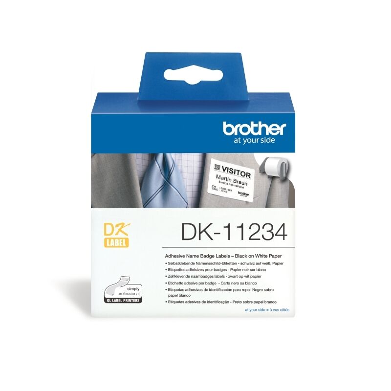 Brother Adhesive Name Badge Labels 60mm X 86mm White Roll 260 DK-11234